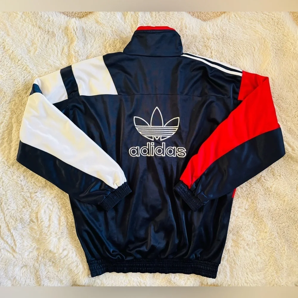 Vintage Y2K Adidas Full Zip Front Track Suit Jacket Red, White, Blue Size; 2XL